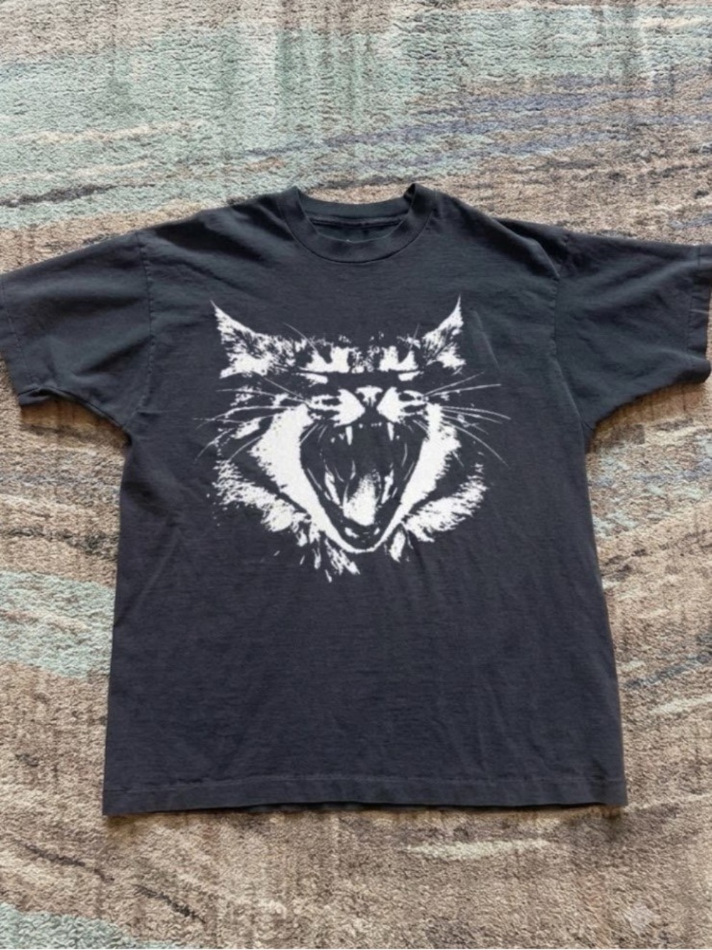 Gildan Black Tee with White Roaring Cat Graphic